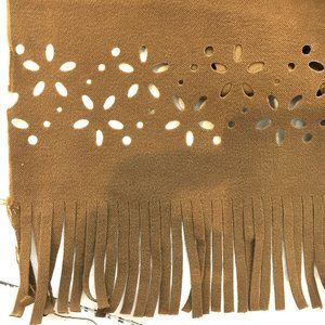 FAUX SUEDE leather fabric w/ cutouts and  fringe 2 Yrds